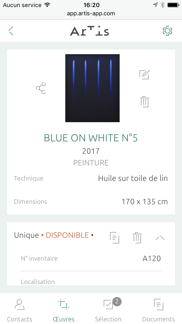 liste des œuvres de l’inventaire Artis – détail d’une fiche œuvre Artis – version mobile